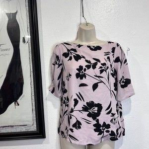 DKNY Floral Printed Boat Neck Elbow Length Gathered Sleeve Blouse Size P - Small